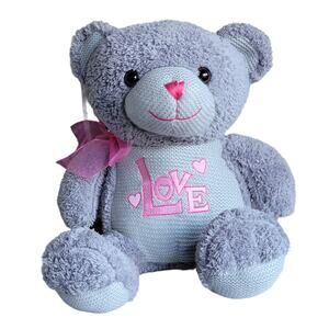 Dan Dee Teddy Bear Plush 13" Valentines Day Gray‎ Love Embroidered Sitting Gift